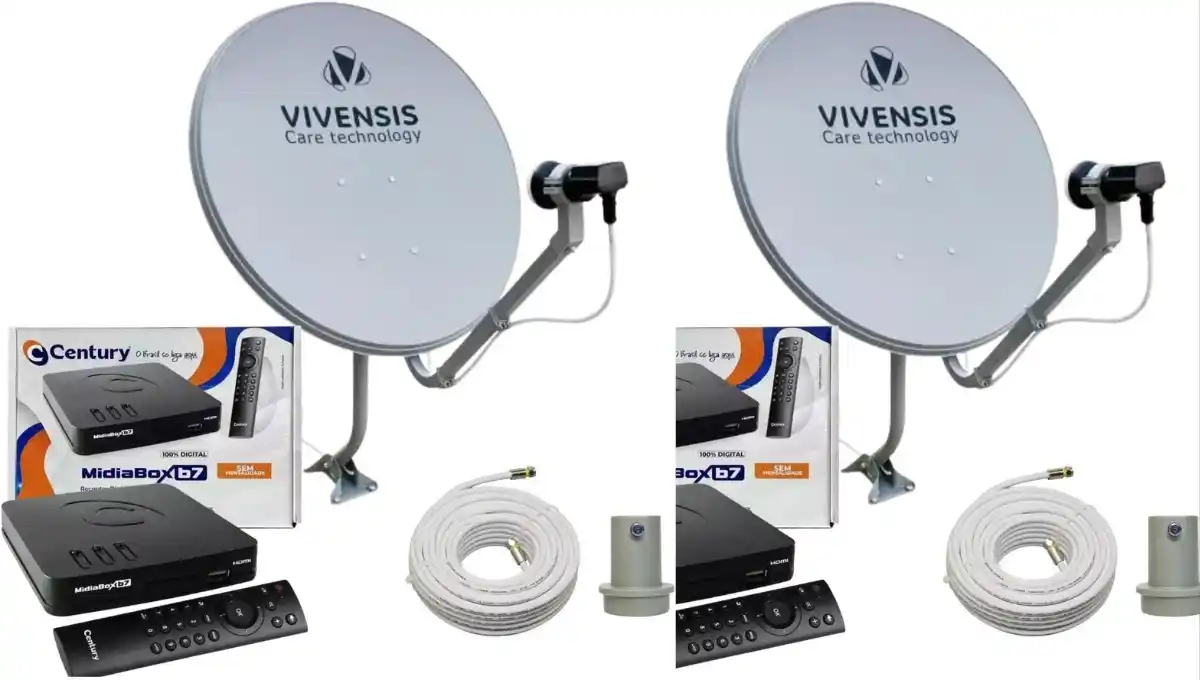 Kit Receptor Digital Century B7 com Antena 60cm